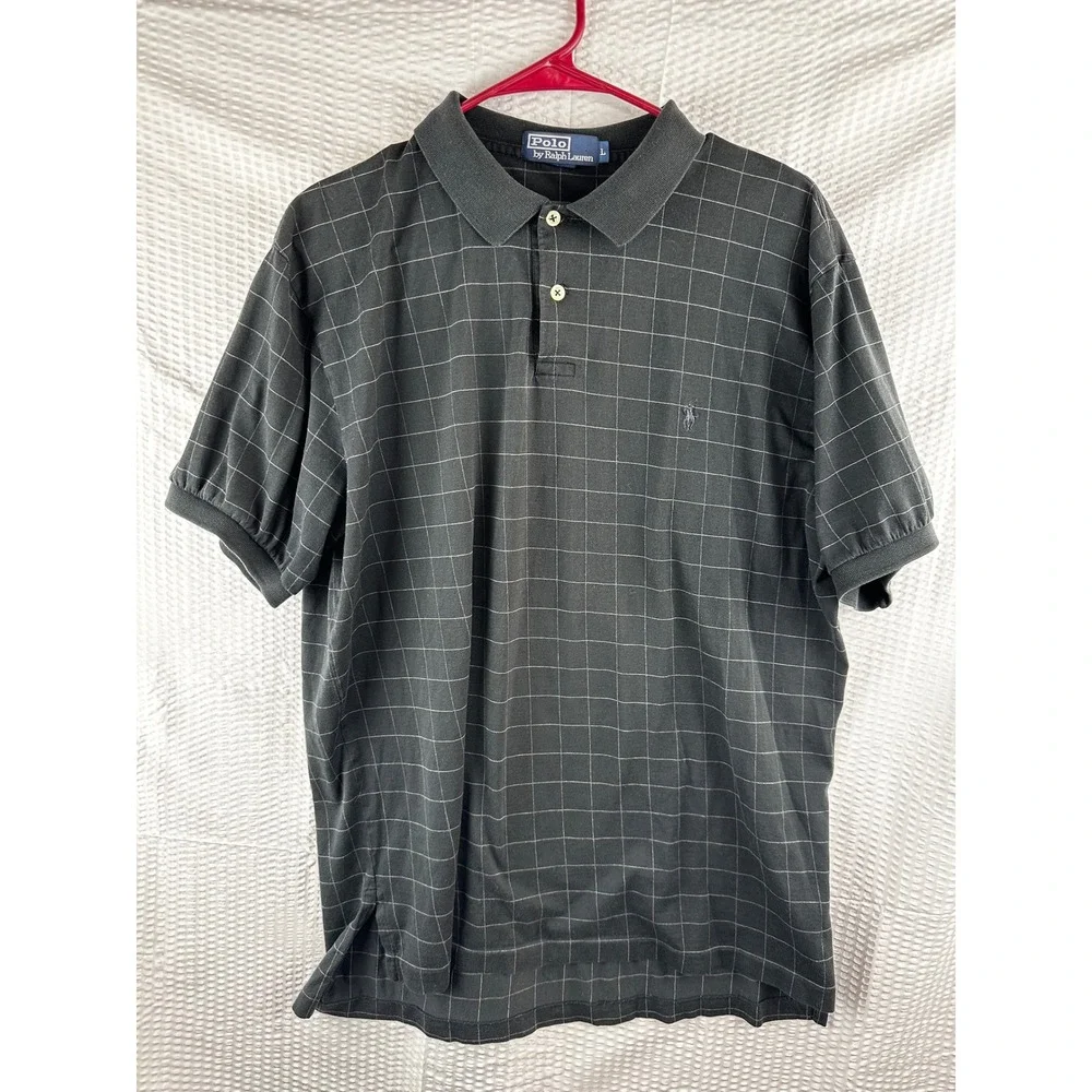 Polo Ralph Lauren black check short sleeve shirt size LARGE‎